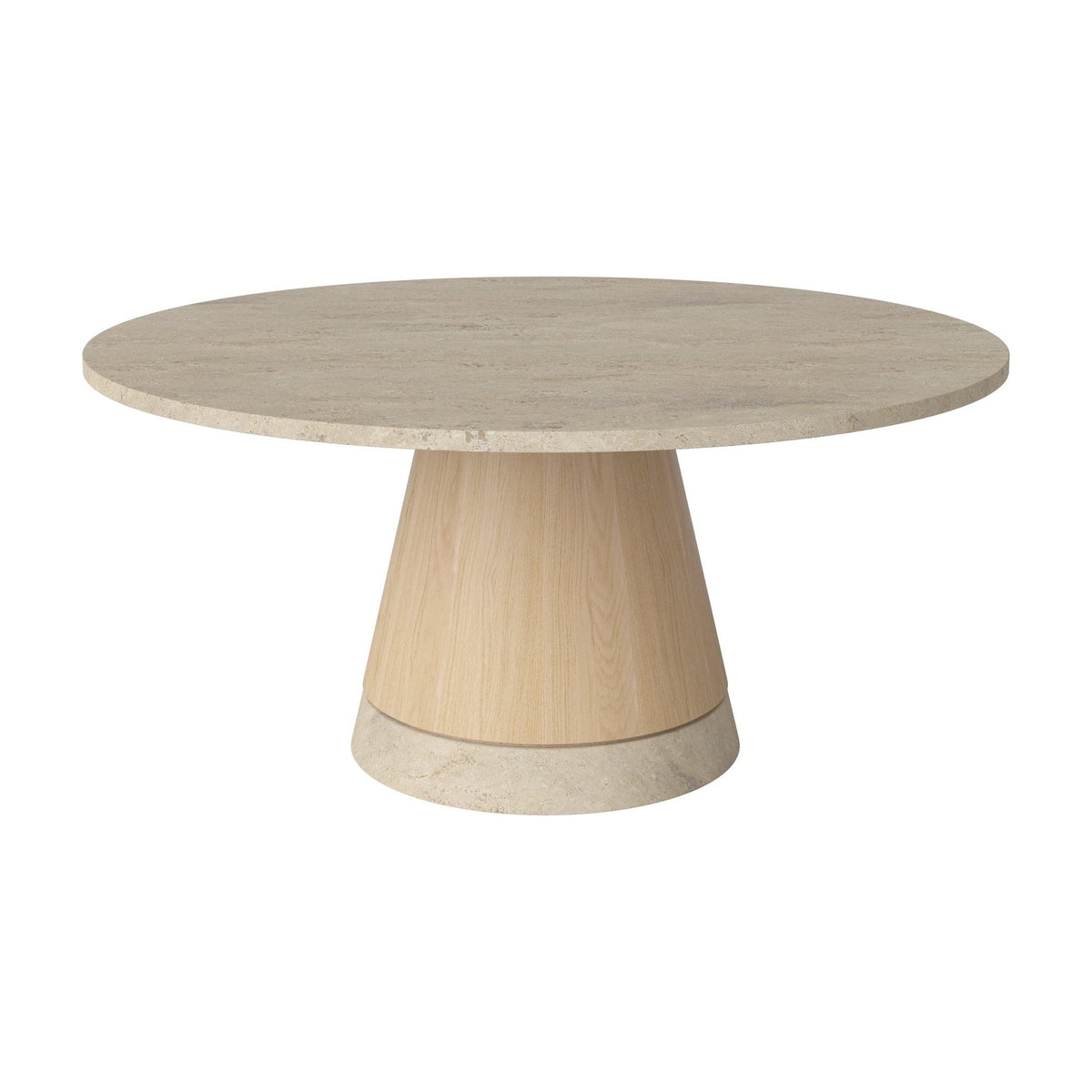 Bolia Piro salontafel stenen blad Ø90 cm zandkleurig travertijn, wit gepigmenteerd geolied eiken, 42 cm, 03-138-18_00006