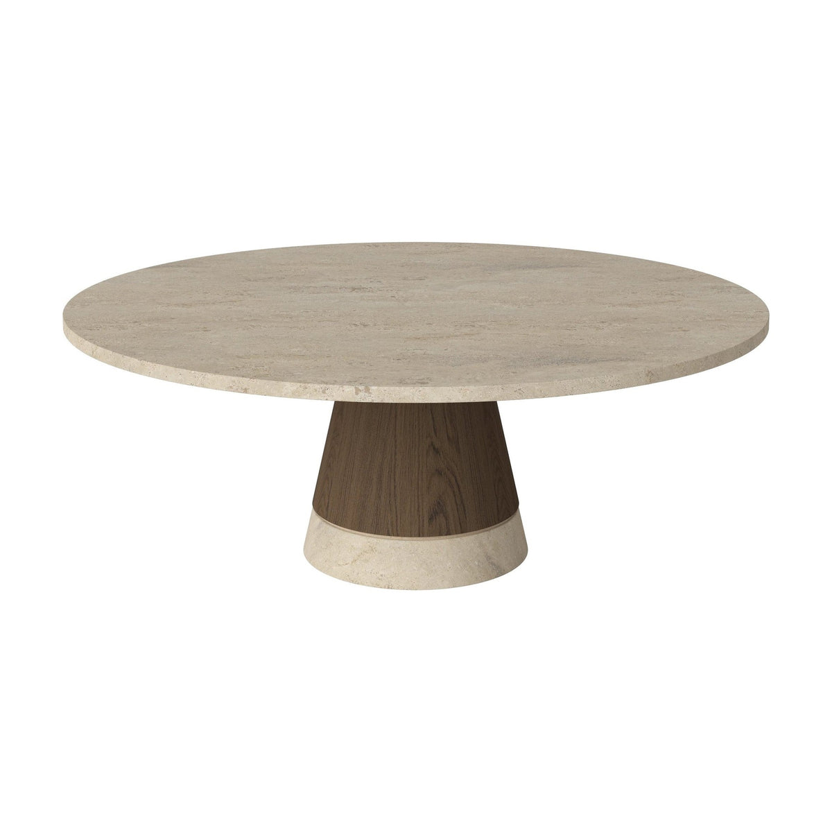 Bolia Piro salontafel stenen blad Ø90 cm zandkleurig travertijn, donker geolied eiken, 36 cm, 03-138-18_00007