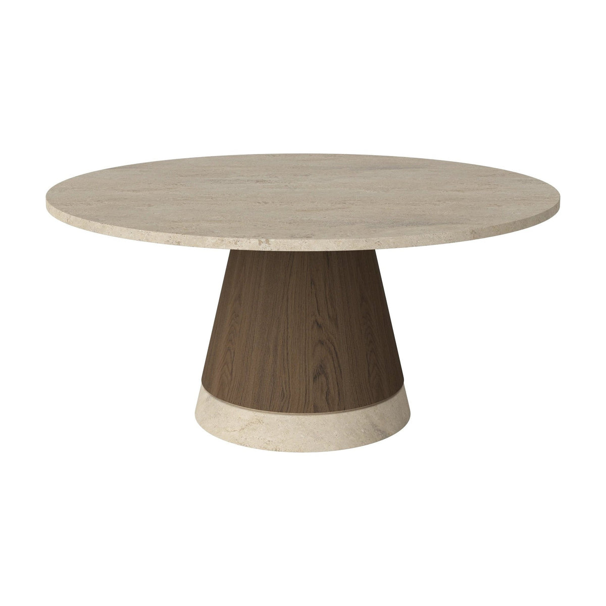 Bolia Piro salontafel stenen blad Ø90 cm zandkleurig travertijn, donker geolied eiken, 42 cm, 03-138-18_00010