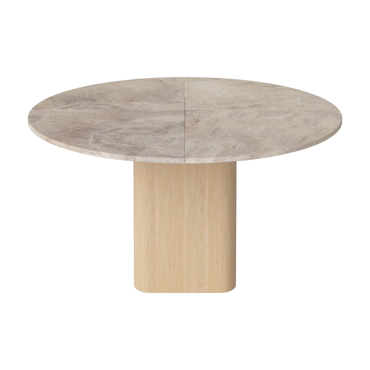 Bolia Eida eettafel stenen blad rond Ø140 cm beige marmer, wit gepigmenteerd geolied eiken, 03-354-01_00001