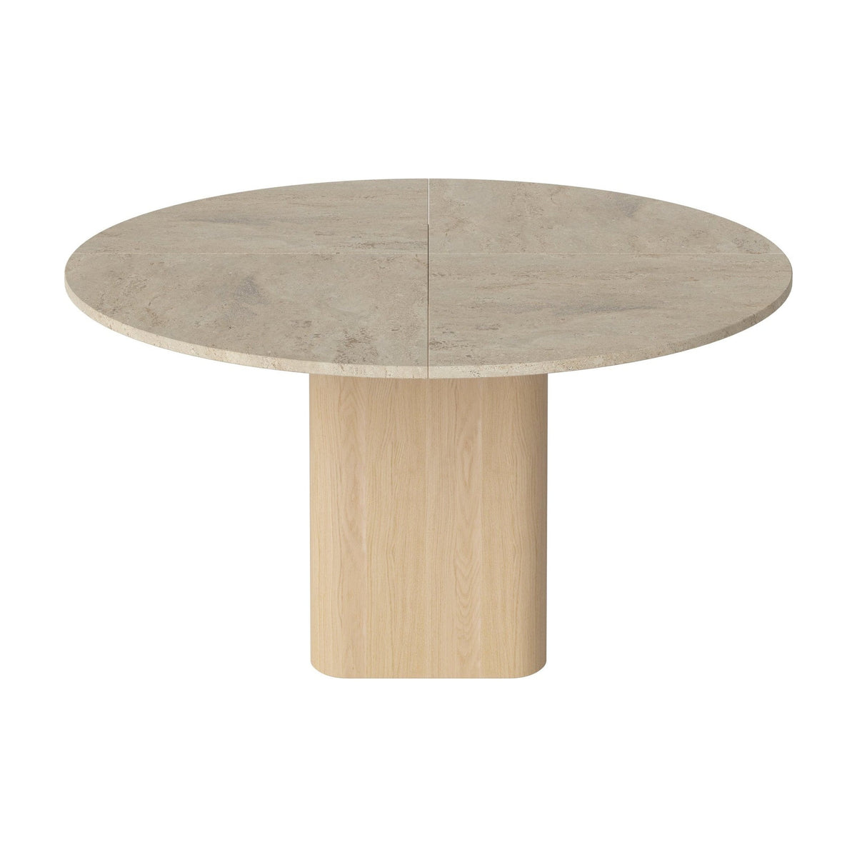 Bolia Eida eettafel stenen blad rond Ø140 cm zandkleurig travertijn, wit gepigmenteerd geolied eiken, 03-354-01_00007
