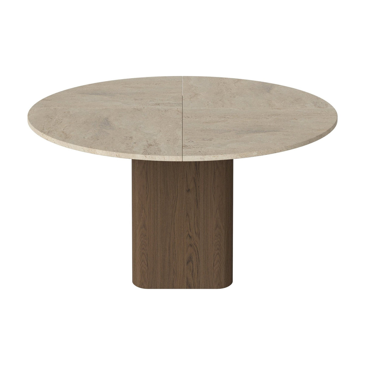 Bolia Eida eettafel stenen blad rond Ø140 cm zandkleurig travertijn, donker geolied eiken, 03-354-01_00008