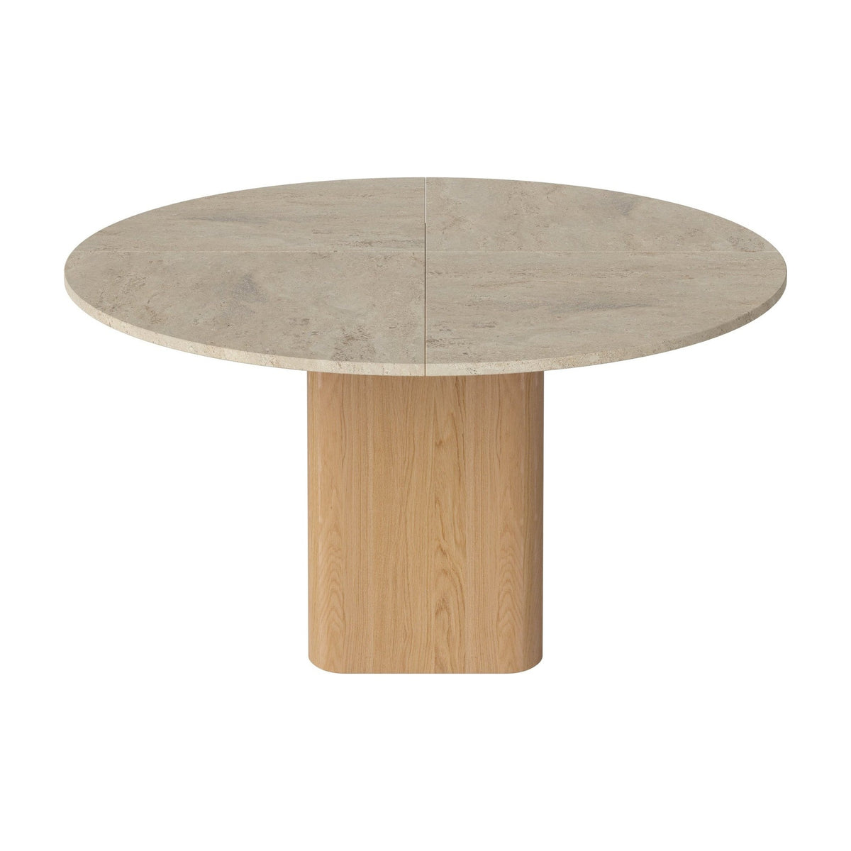 Bolia Eida eettafel stenen blad rond Ø140 cm zandkleurig travertijn, geolied eiken, 03-354-01_00009