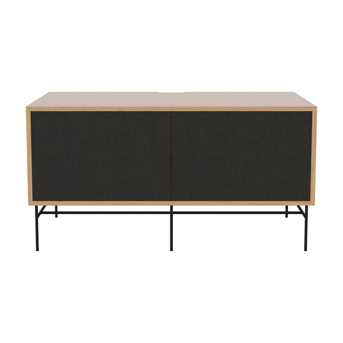 Bolia Case hifi-meubel medium op onderstel diepte 48 cm zwart gelakt staal, links zwarte stof, rechts zwarte stof, geolied eiken, 04-007-86_13100827