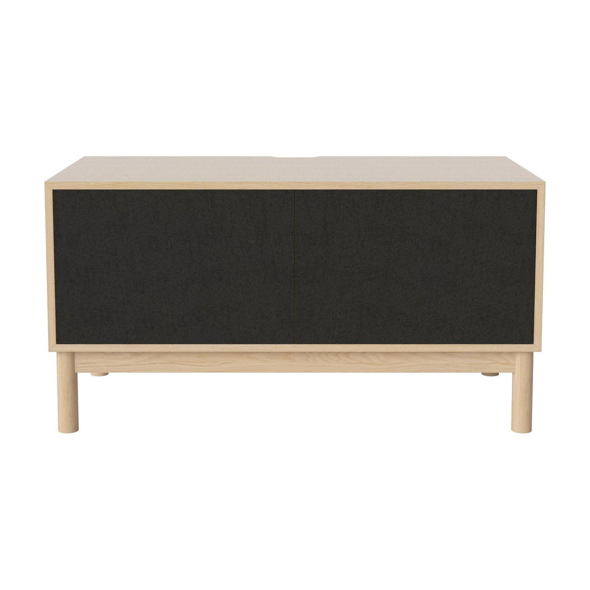 Bolia Case hifi-meubel medium op onderstel diepte 48 cm wit gepigmenteerd geolied eiken, links zwarte stof, rechts zwarte stof, wit gepigmenteerd geolied eiken, 04-007-86_13100855