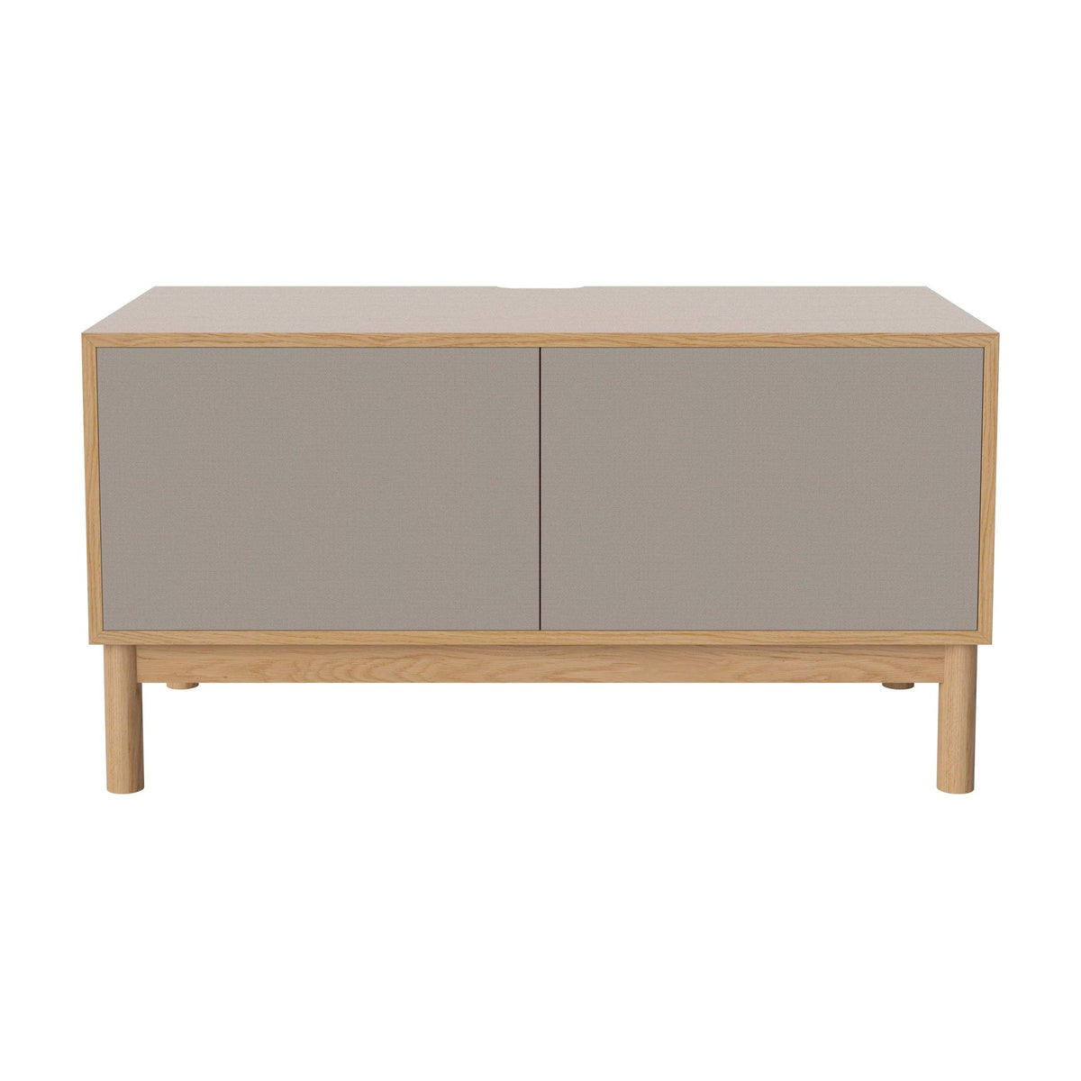 Bolia Case hifi-meubel medium op onderstel diepte 48 cm geolied eiken, links grijze hifi-stof, rechts grijze hifi-stof, geolied eiken, 04-007-86_13100867