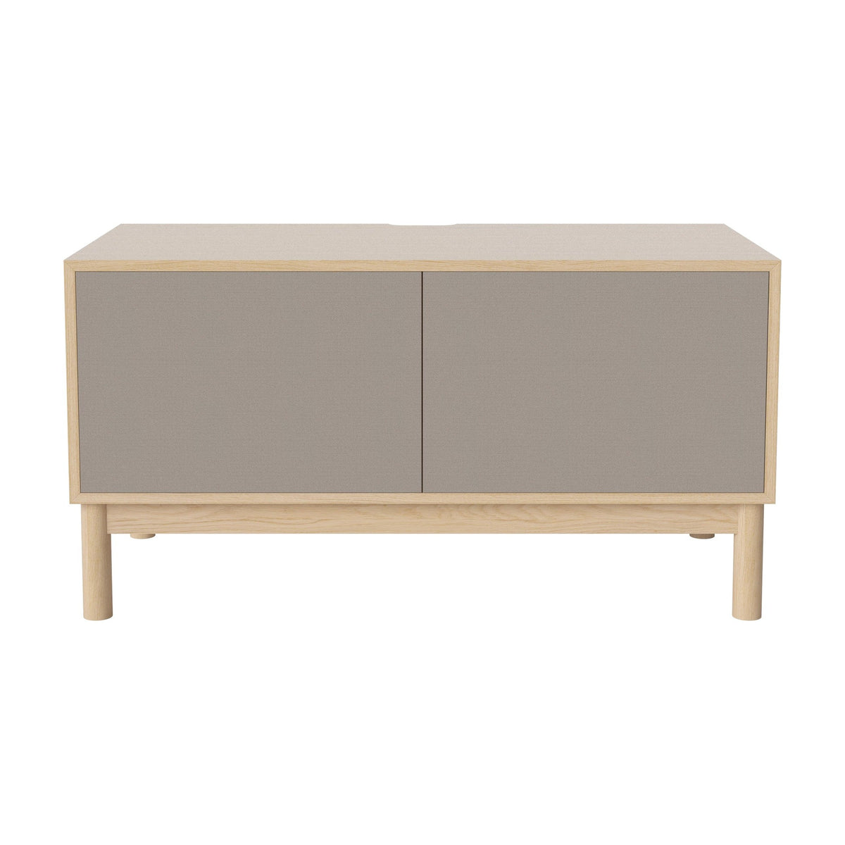 Bolia Case hifi-meubel medium op onderstel diepte 48 cm wit gepigmenteerd geolied eiken, links grijze hifi-stof, rechts grijze hifi-stof, wit gepigmenteerd geolied eiken, 04-007-86_13100890