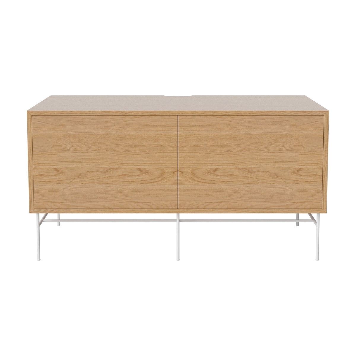 Bolia Case hifi-meubel medium op onderstel diepte 48 cm wit gelakt staal, links eiken, rechts eiken, geolied eiken, 04-007-86_13100982