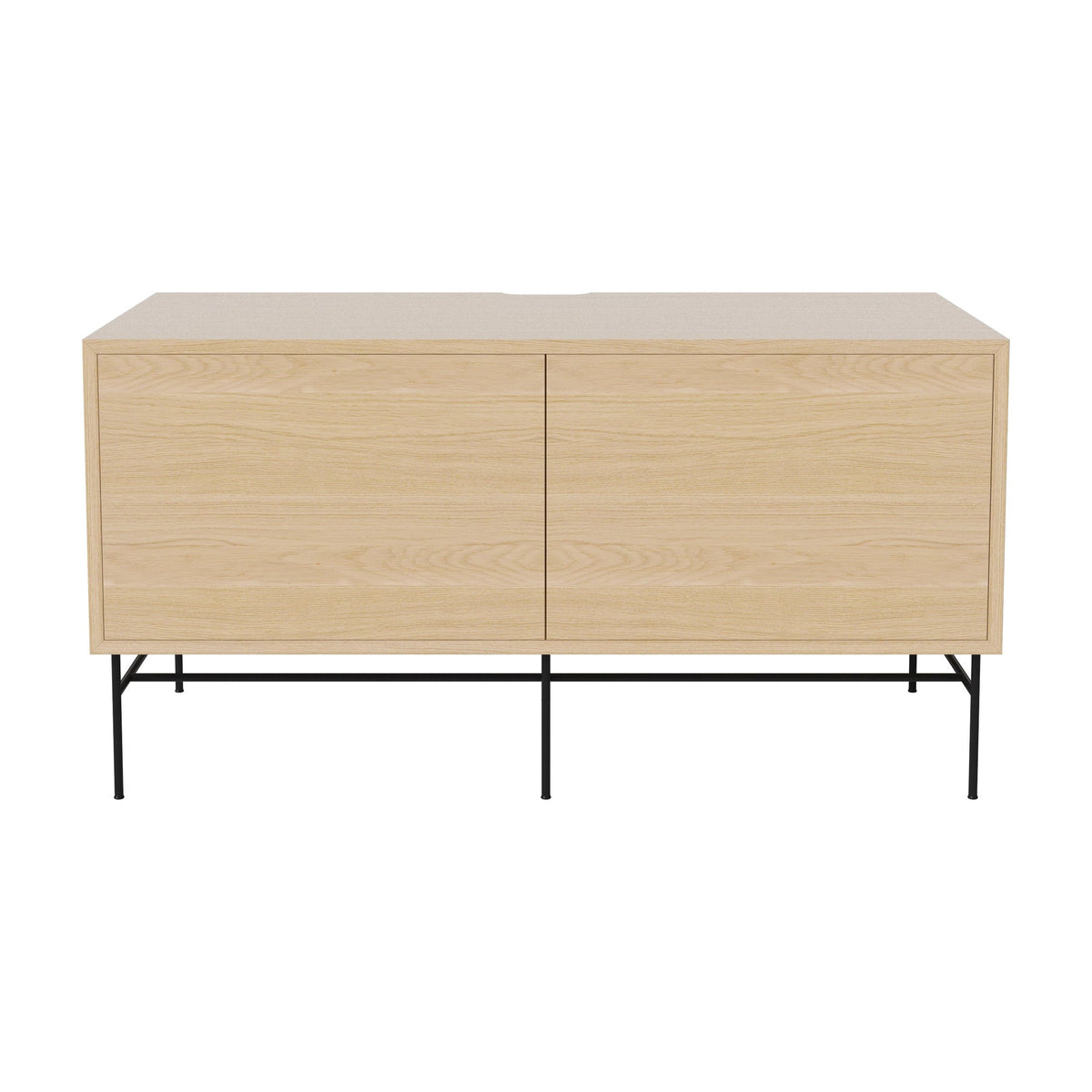 Bolia Case hifi-meubel medium op onderstel diepte 48 cm zwart gelakt staal, links eiken, rechts eiken, wit gepigmenteerd geolied eiken, 04-007-86_13101075