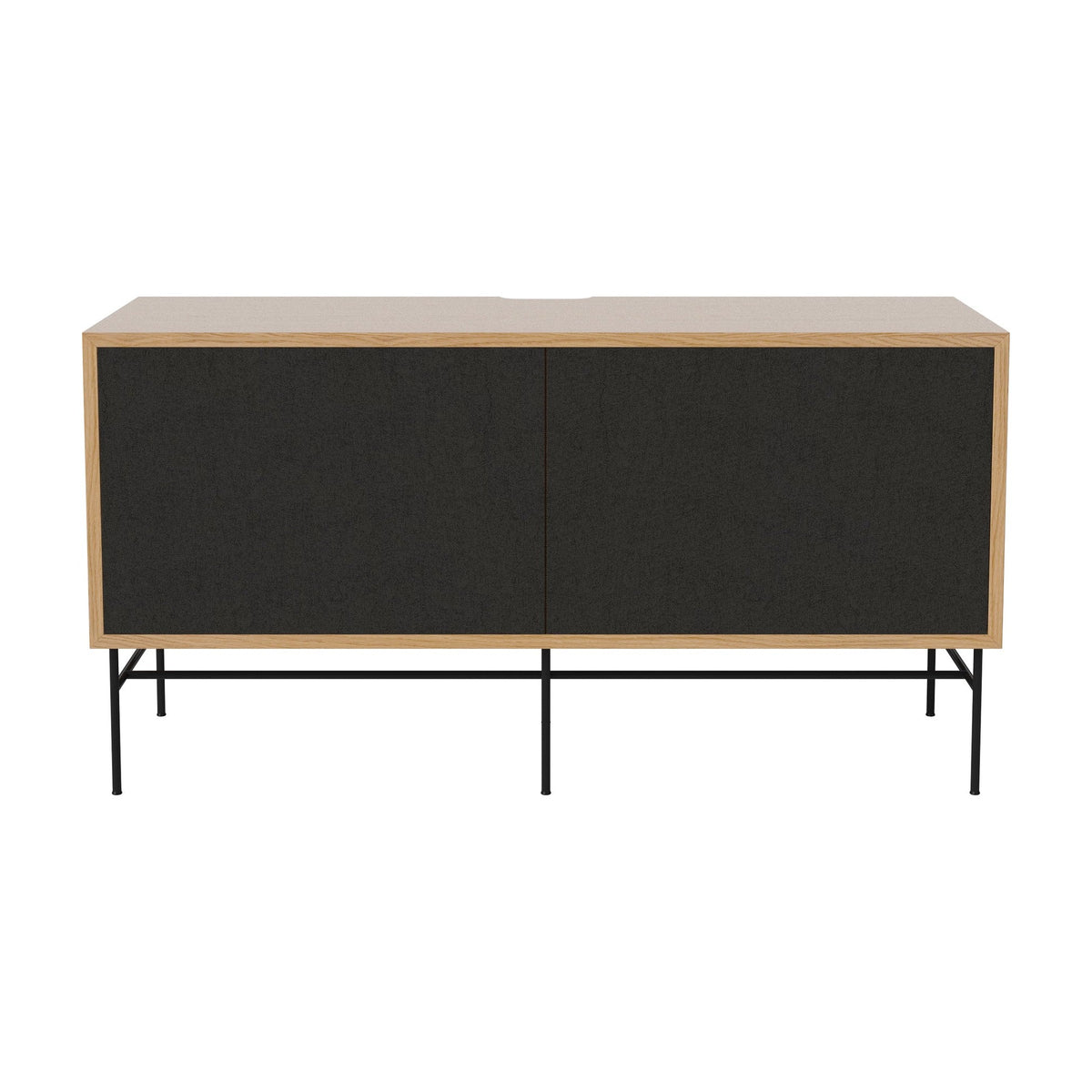 Bolia Case hifi-meubel medium op onderstel diepte 35 cm zwart gelakt staal, links zwarte stof, rechts zwarte stof, geolied eiken, 04-007-87_13100827