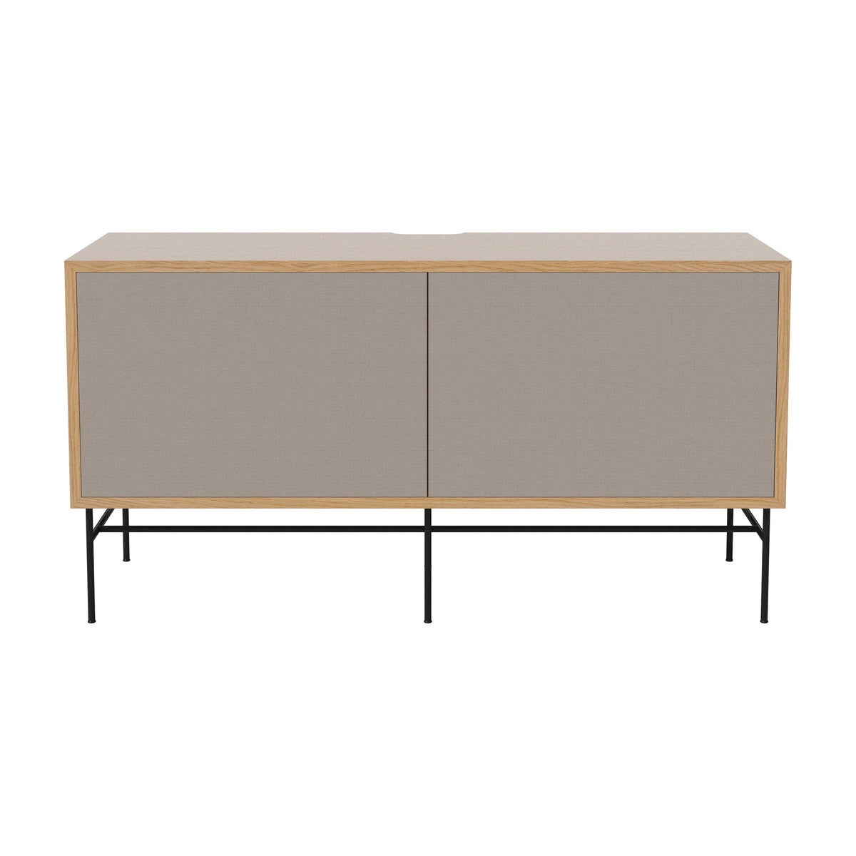 Bolia Case hifi-meubel medium op onderstel diepte 35 cm zwart gelakt staal, links grijze hifi-stof, rechts grijze hifi-stof, geolied eiken, 04-007-87_13100862