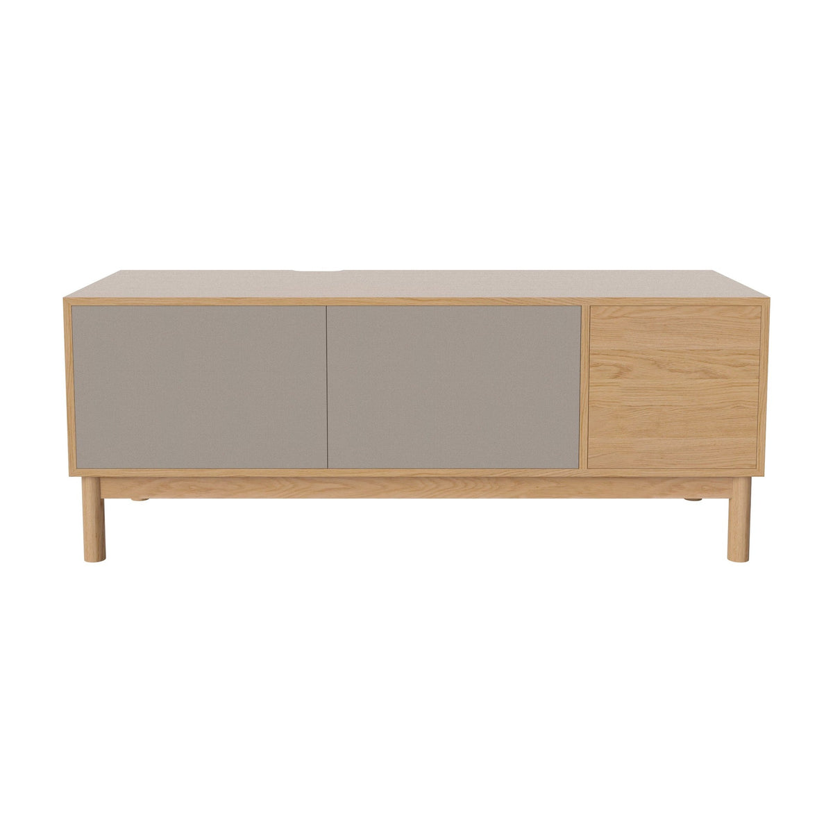 Bolia Case hifi-meubel large op onderstel diepte 48 cm geolied eiken, links grijze hifi-stof, rechts grijze hifi-stof, geolied eiken, 04-007-88_13100867