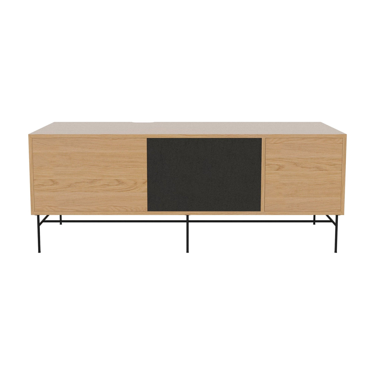 Bolia Case hifi-meubel large op onderstel diepte 48 cm zwart gelakt staal, links eiken, rechts zwarte stof, geolied eiken, 04-007-88_13100897