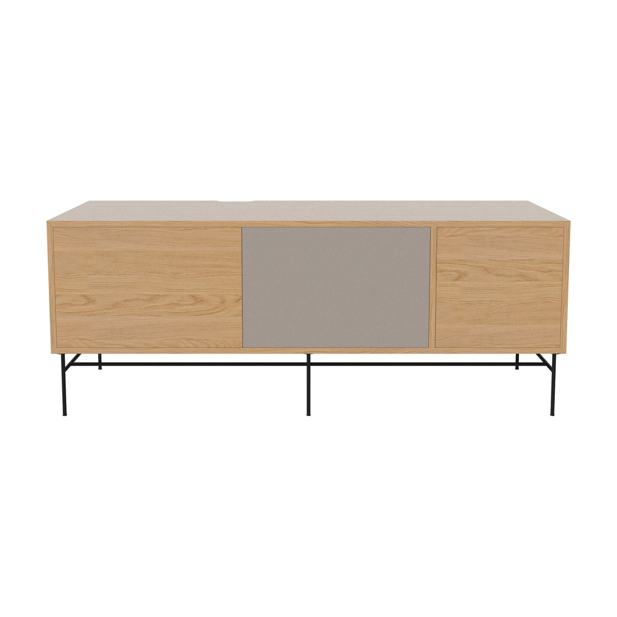 Bolia Case hifi-meubel large op onderstel diepte 48 cm zwart gelakt staal, links eiken, rechts grijze hifi-stof, geolied eiken, 04-007-88_13100932