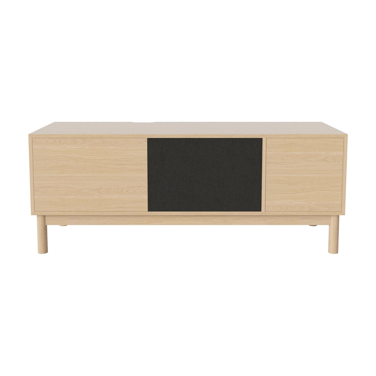 Bolia Case hifi-meubel large op onderstel diepte 48 cm wit gepigmenteerd geolied eiken, links eiken, rechts zwarte stof, wit gepigmenteerd geolied eiken, 04-007-88_13101030