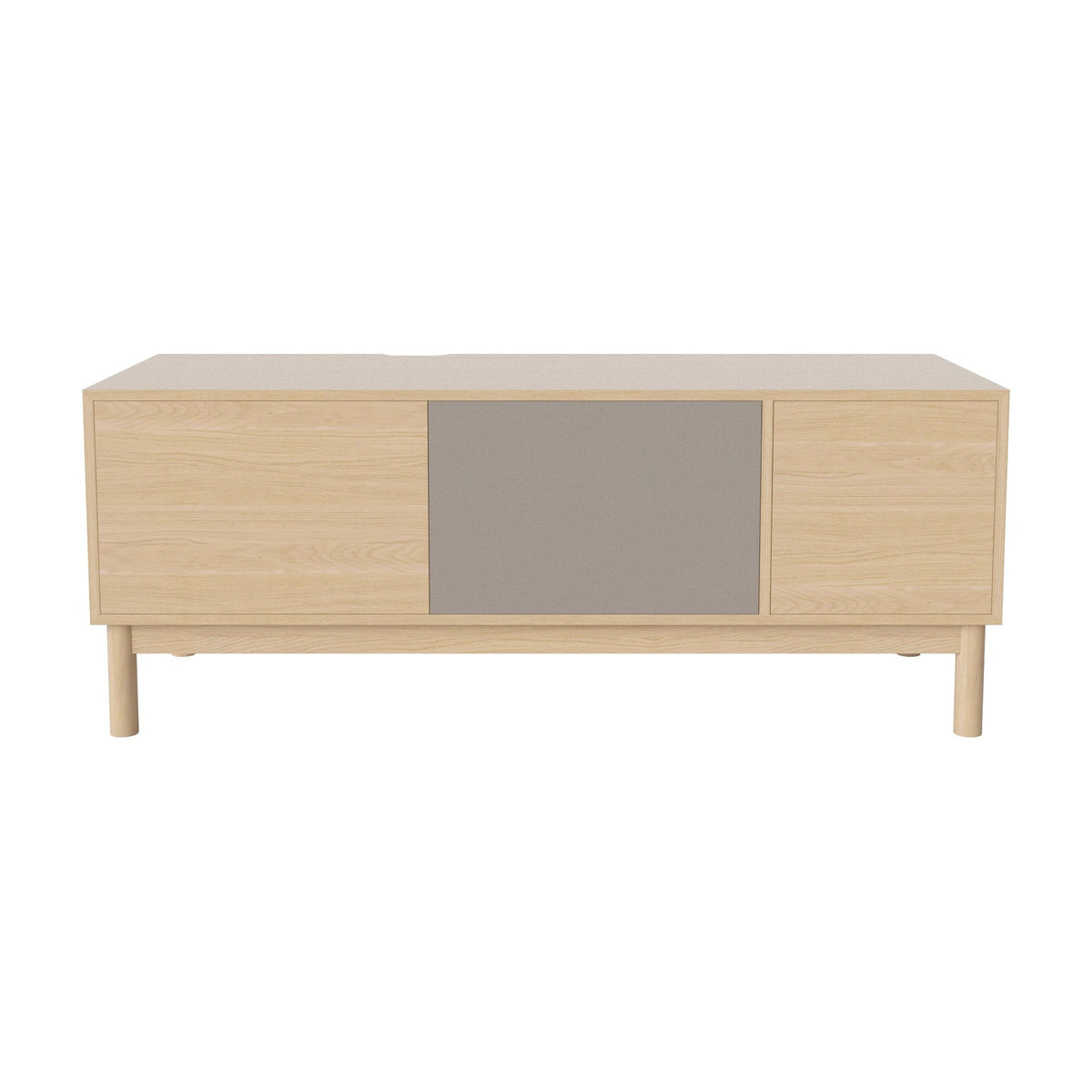 Bolia Case hifi-meubel large op onderstel diepte 48 cm wit gepigmenteerd geolied eiken, links eiken, rechts grijze hifi-stof, wit gepigmenteerd geolied eiken, 04-007-88_13101065