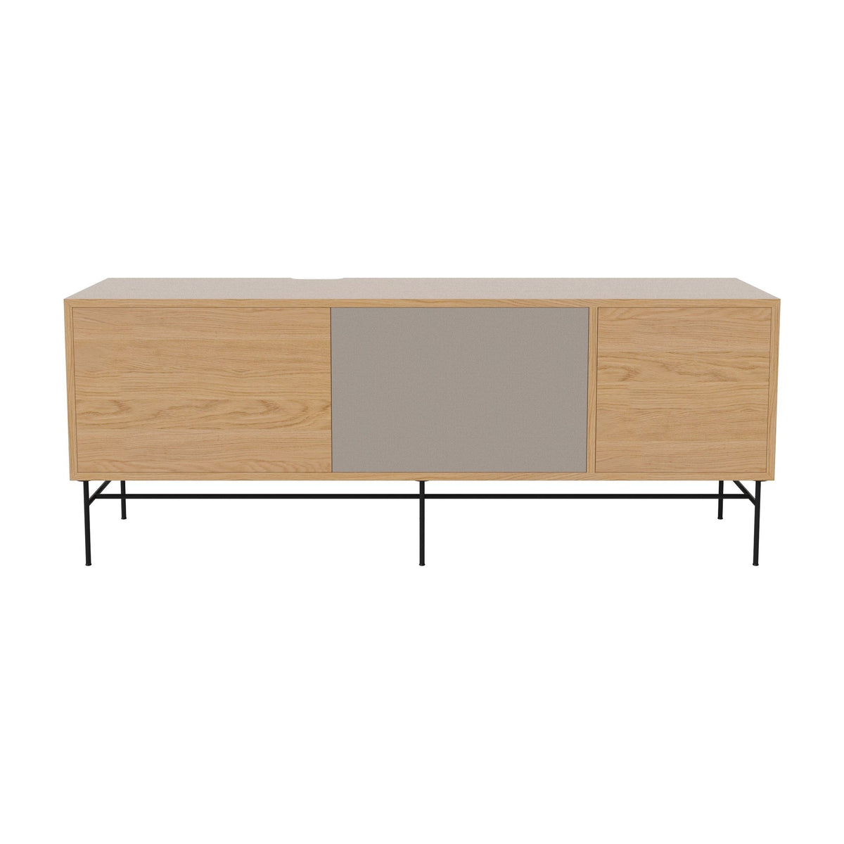 Bolia Case hifi-meubel large op onderstel diepte 35 cm zwart gelakt staal, links eiken, rechts grijze hifi-stof, geolied eiken, 04-007-89_13100932