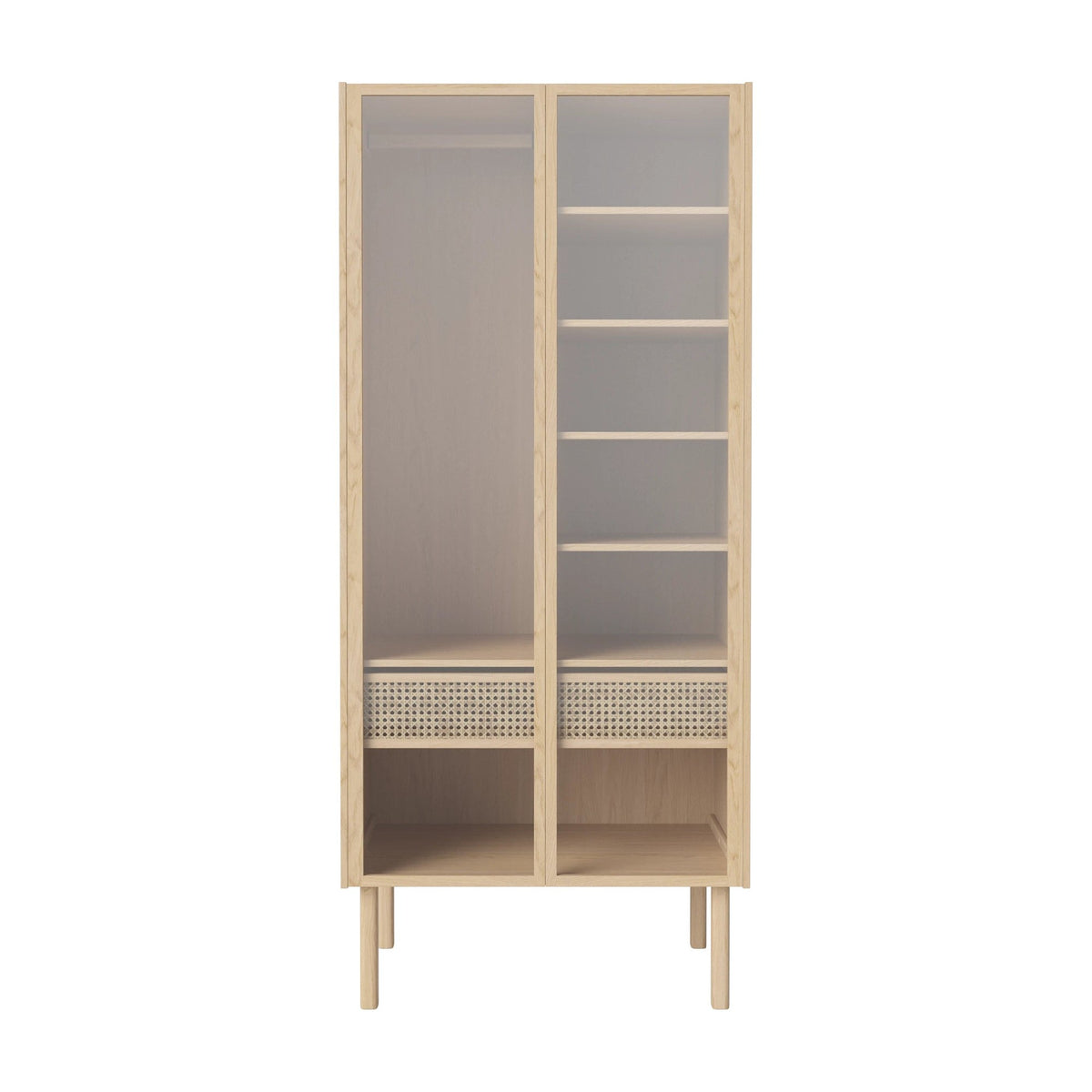 Bolia Cana kledingkast glazen deuren 91 cm wit gepigmenteerd geolied eiken, kledingroede en legplanken, 04-150-61_00004