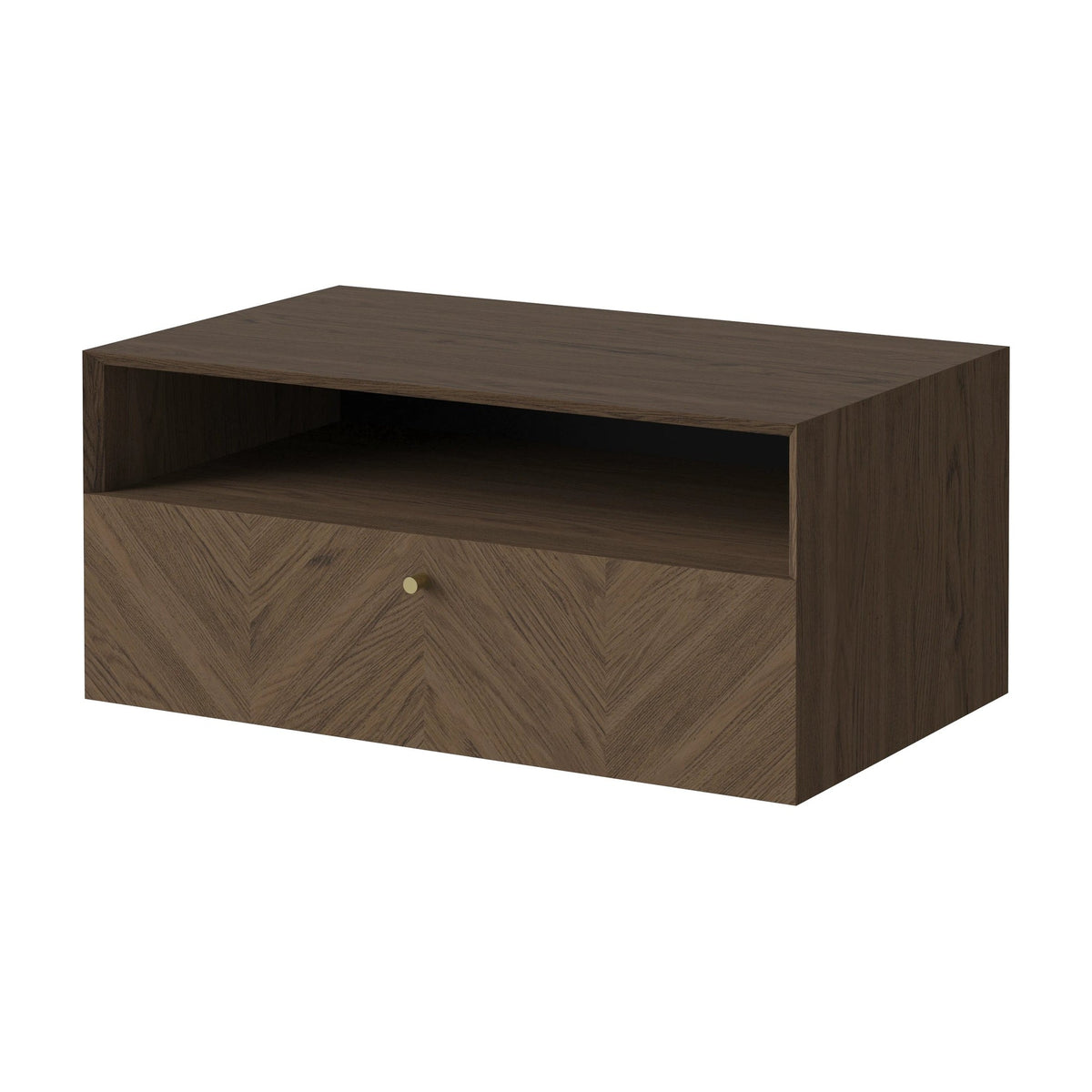 Bolia Luxe wandkast 1 lade donker geolied eiken schuin aanzicht, 04-156-01_00002