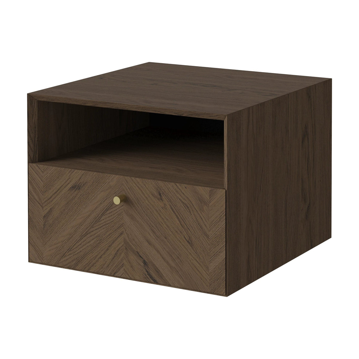 Bolia Luxe nachtkastje 1 lade donker geolied eiken schuin aanzicht, 04-156-03_00001