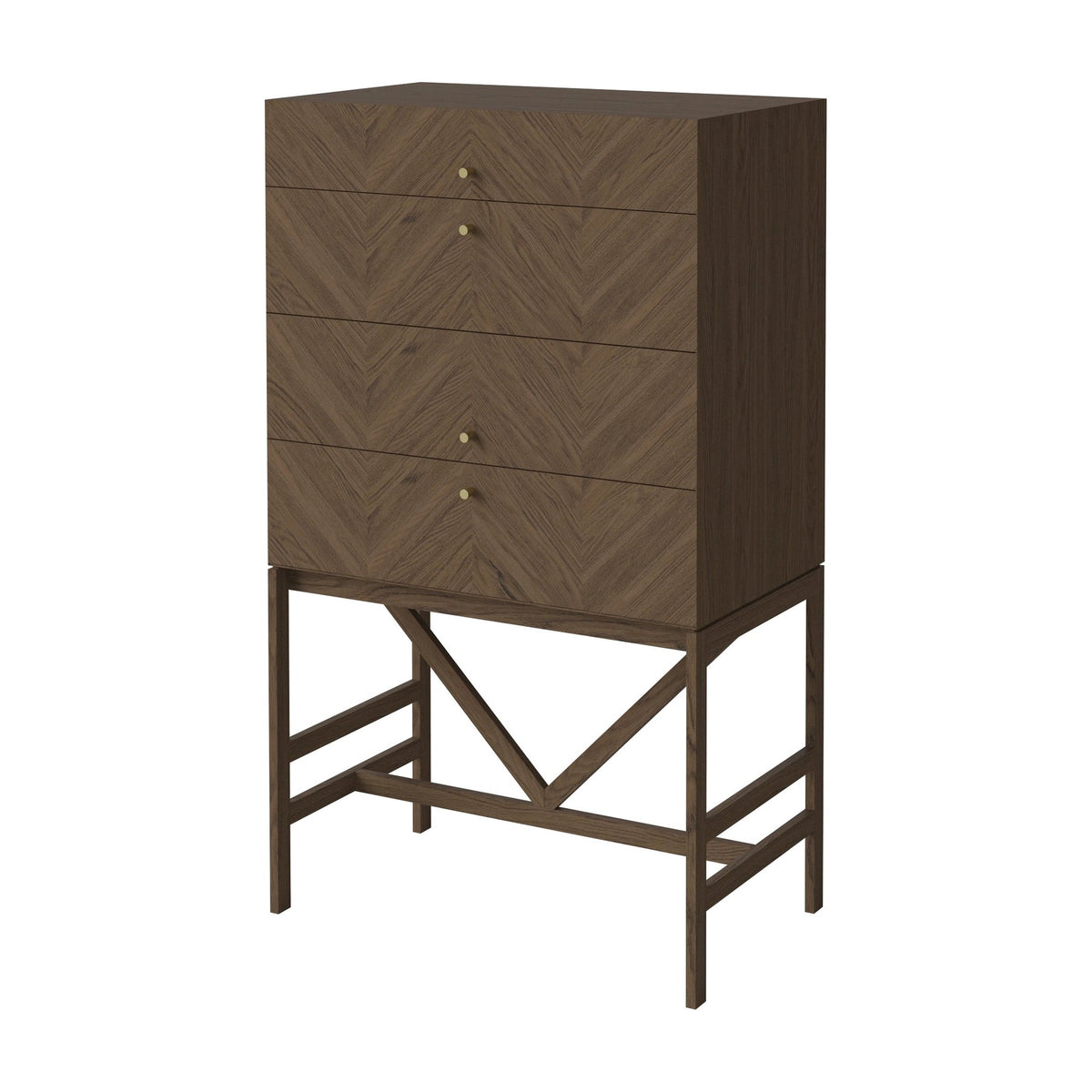 Bolia Luxe ladekast 4 lades donker geolied eiken schuin aanzicht, 04-156-08_00001