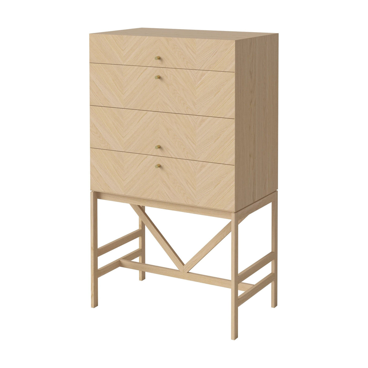 Bolia Luxe ladekast 4 lades wit gepigmenteerd geolied eiken schuin aanzicht, 04-156-08_00003