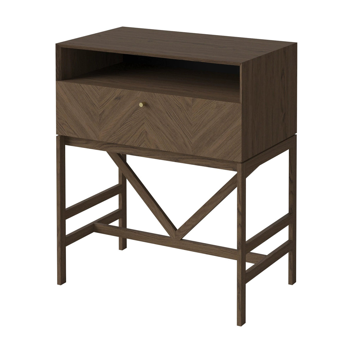Bolia Luxe ladekast 1 lade donker geolied eiken schuin aanzicht, 04-156-10_00001