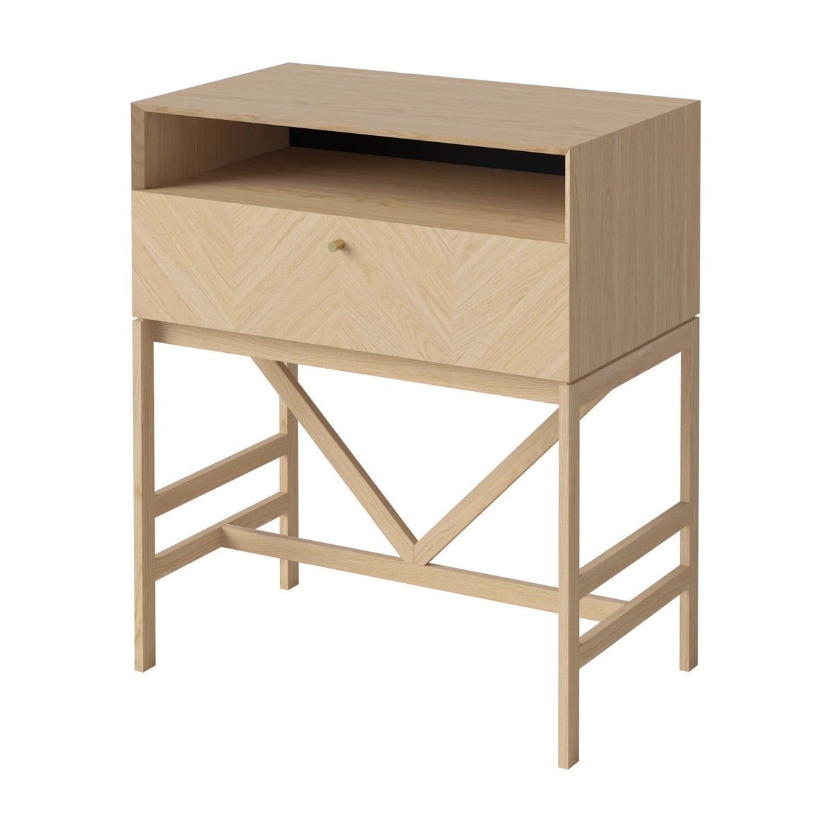 Bolia Luxe ladekast 1 lade wit gepigmenteerd geolied eiken schuin aanzicht, 04-156-10_00003