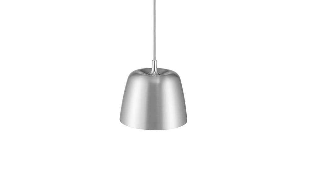Moderne hanglamp van gelakt of gepoedercoat aluminium in zilverkleur
