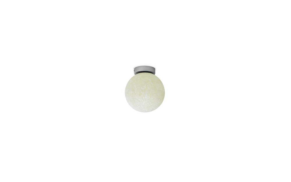 Moderne witte plafondlamp van polyethyleen en staal.